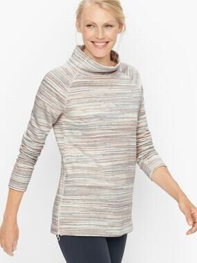 Talbots Featherweight Fleece Zip Gem Pullover Striped Sz M